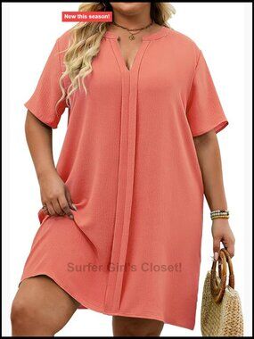 Women's Plus Size Swim Coverup V-Neck Short Sleeve Lightweight Polyester